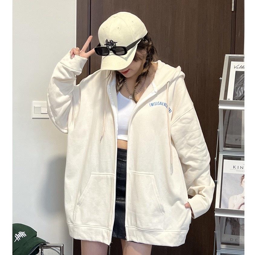 Áo Khoác Nỉ Bông NEVER Hoodie Zip Unisex Nam Nữ Form Rộng Phong Cách Hàn Quốc Ảnh Thật Có Sẵn