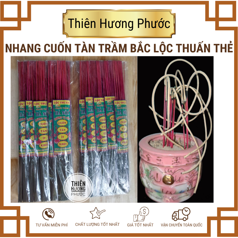 Nhang trầm Bắc cuốn tàn Lộc Thuấn 40cm gói 10 thẻ 240 cây mùi thơm êm dịu,ít khói