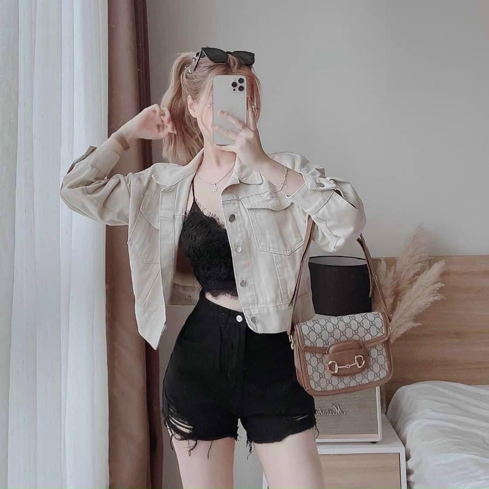 Quần short jean nữ chất denim thiết kế rách cá tính, phong cách trẻ trung năng động Q01 - Đen