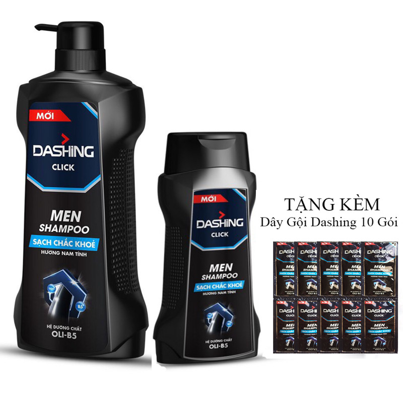 Combo 2 Chai Dầu Gội Cho Tóc Sạch Chắc Khỏe Dành Cho Nam Giới Dashing Click Men Shampoo 180g+650g+Tặng kèm 10 gói dầu gội