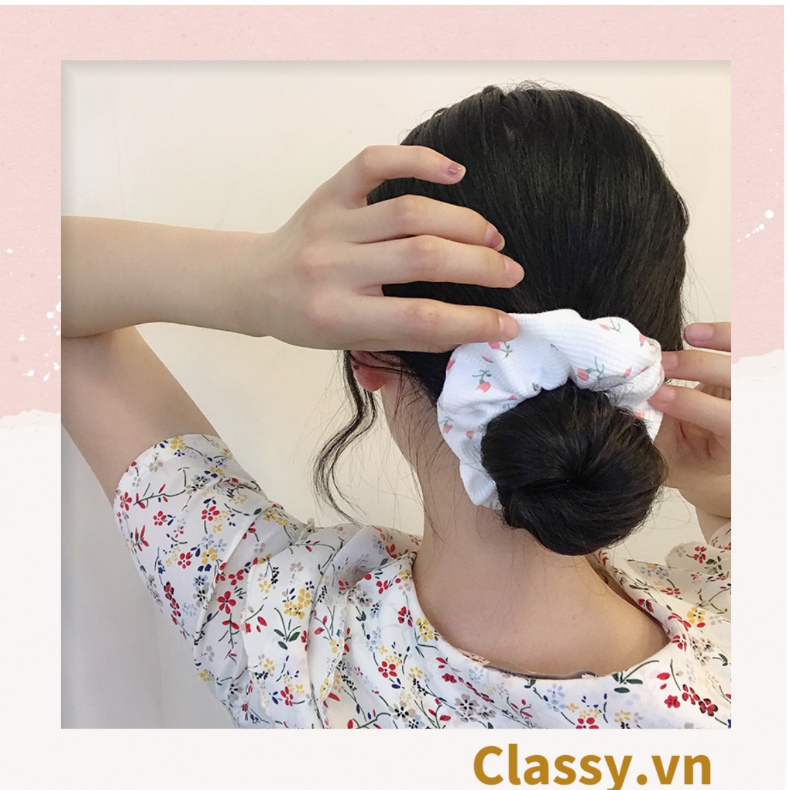 Scrunchies buộc tóc họa tiết  hoa nhí vintage, nữ tính thanh lịch PK711