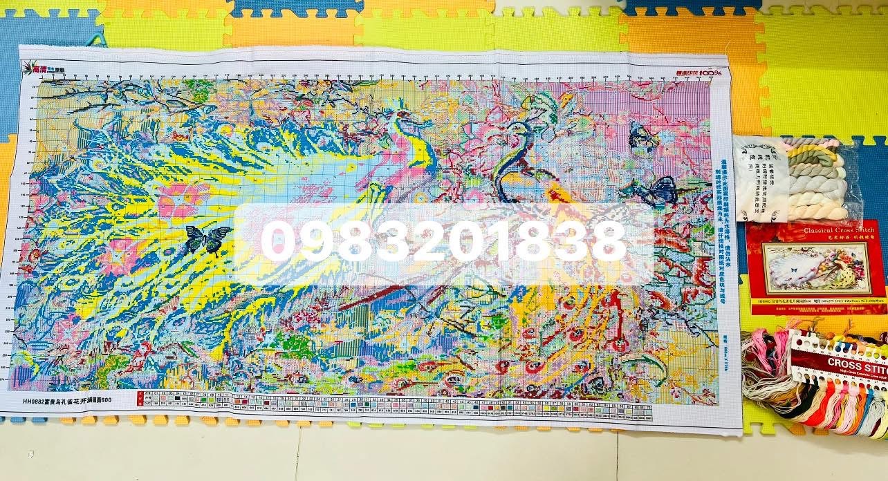 Tranh thêu kín Phu thê viên mãn HH0882, kích thước 148 x 74 cm