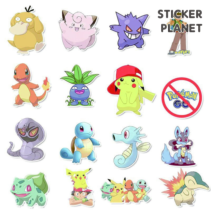 Bộ sticker Pokémon chống thấm nước trang trí mũ bảo hiểm, đàn, guitar, ukulele, điện thoại laptop, dán sticker macbook sticker cute