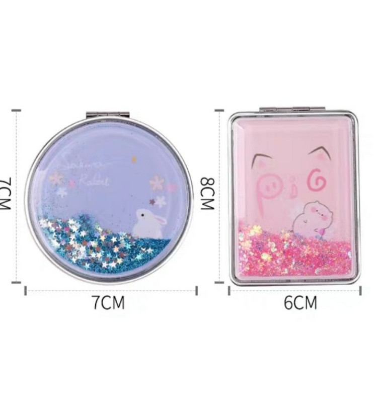 Gương Mini Chữ Nhật Gấp Gọn 2 Mặt Rắc Kim Tuyến