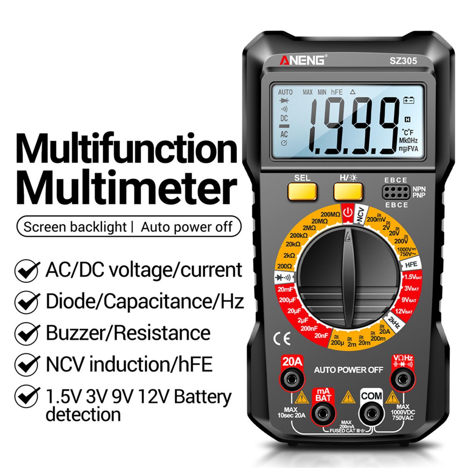 Digital Multimeter DC Voltmeter LCD Display DC Current Non-contt Meansures Ncv Auto Range Pocket Electrician Tester
