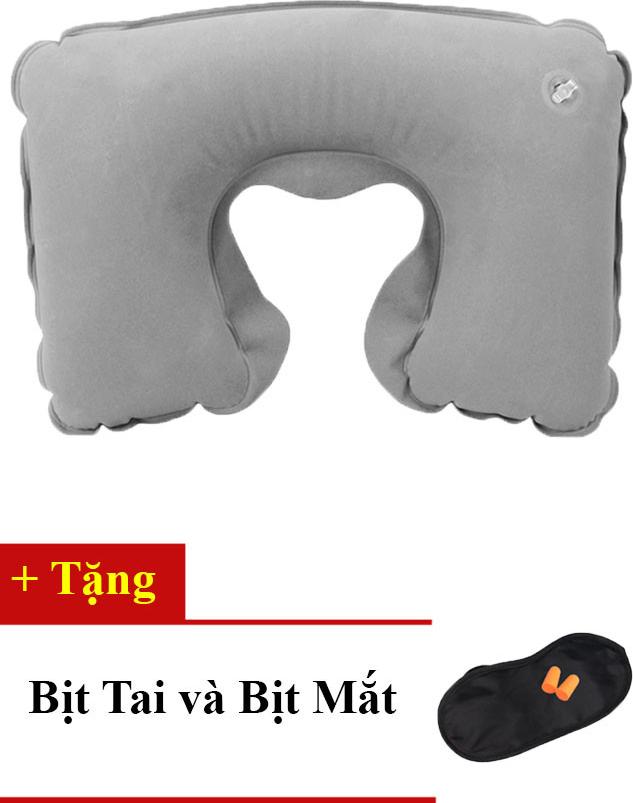 Gối hơi du lịch cao cấp (Màu Ngẫu Nhiên) - Tặng bịt tai, bịt mắt