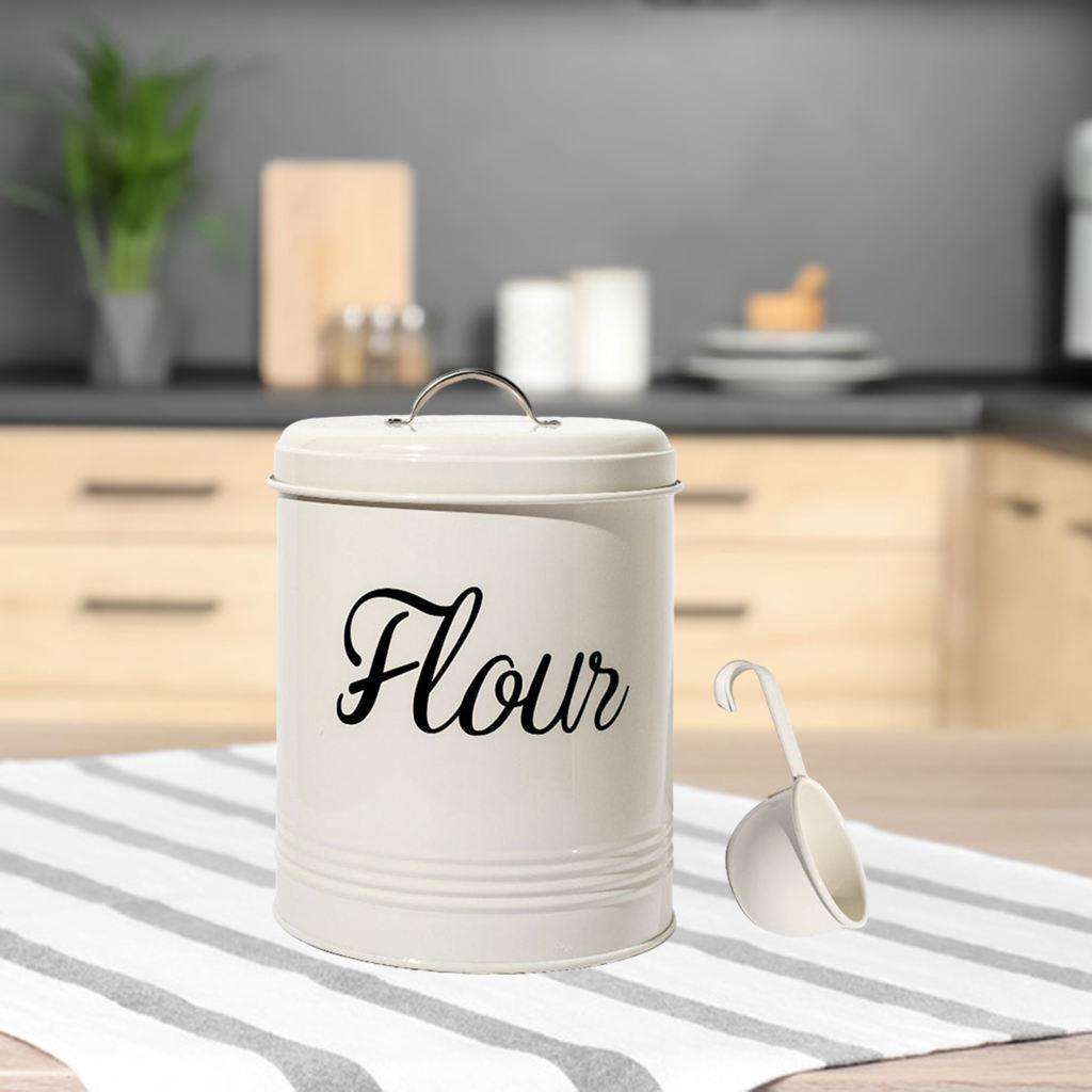 Rustic Metal Food Flour Storage Tin Jar 5L Container with Scoop