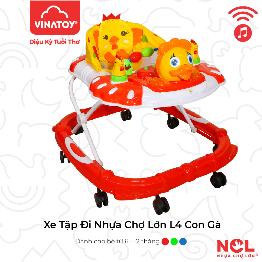 Xe Tập Đi Nhựa Chợ Lớn L4 Con Gà (Có nhạc) - Dành Cho Bé Từ 6 - 12 Tháng - M1726B-XTĐ - Giao màu ngẫu nhiên