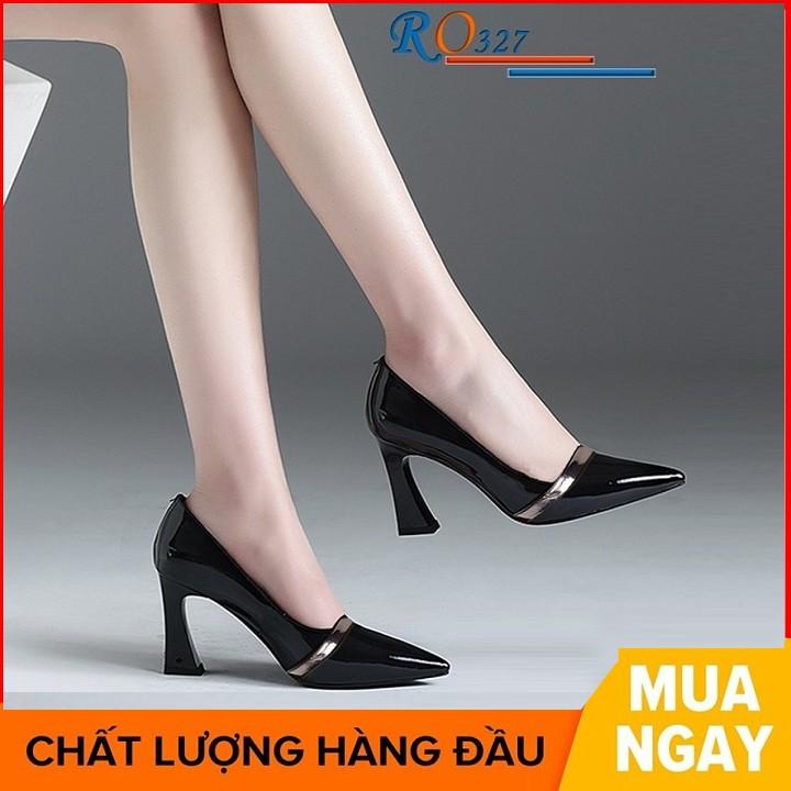 Giày cao gót nữ đẹp bít mũi 7 phân hàng hiệu rosata hai màu đen đỏ ro327