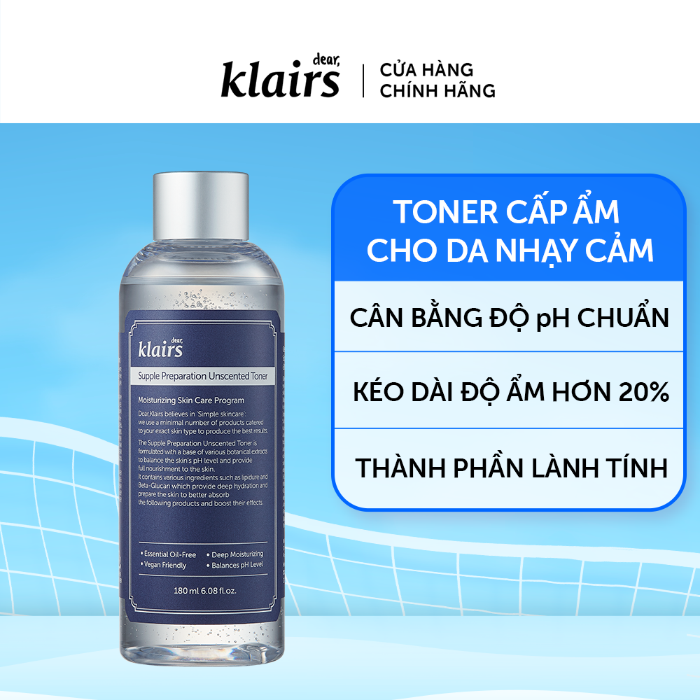 Combo nước hoa hồng Dear Klairs 1 Unscented Toner 180ml + 1 Facial Toner 180ml