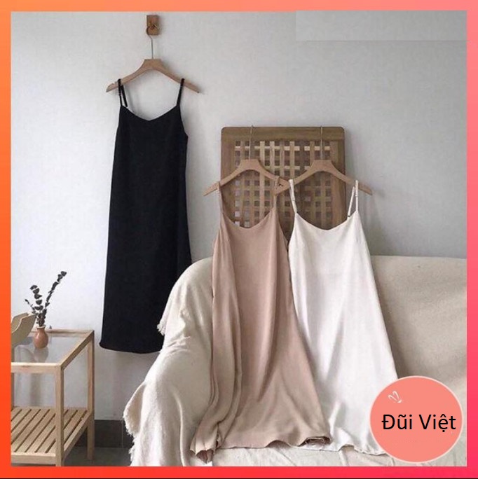Đầm Nữ 2 Dây Form Rộng Trơn Basic Đũi Việt DV04