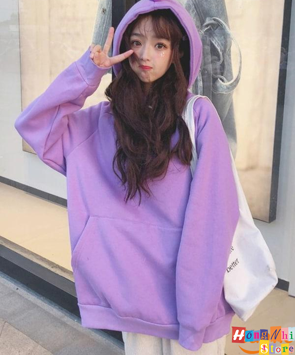 Áo Khoác Hoodie Trơn Ulzzang Unisex Màu Tím Chất Nỉ Bông Cao Cấp Dáng Rộng Nam Nữ - MM