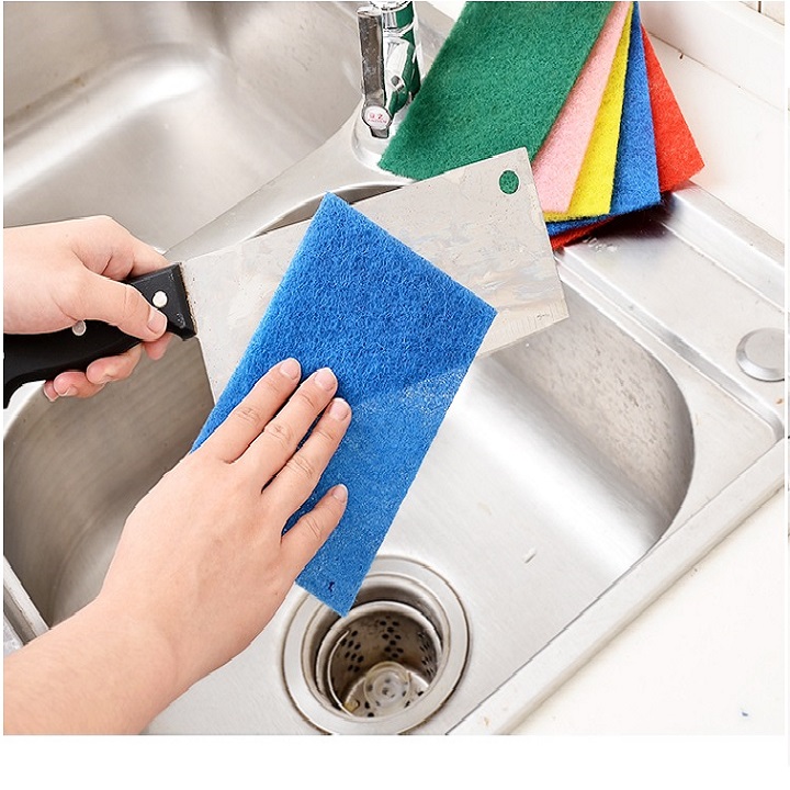 Miếng rửa chén chống xước HADA, gói 10 miếng, Giẻ rửa bát nhiều màu 15x10cm, Mút Lưới Xốp Rửa Chén Tạo Bọt, miếng bọt biển rửa chén