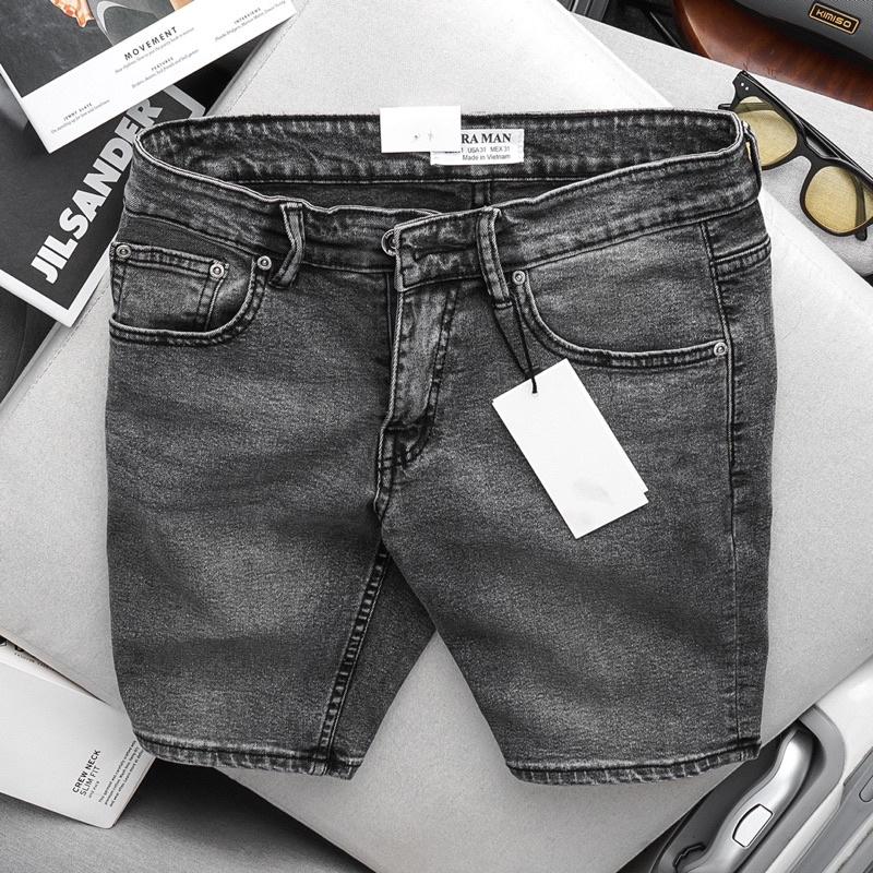 Quần short jean nam VNXK cao cấp jean co giãn màu xám đen