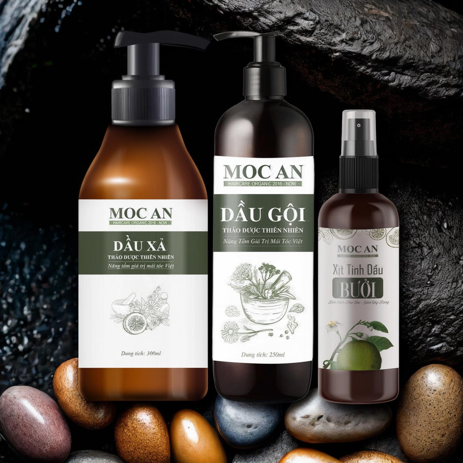 Combo Dầu Gội Thảo Dược Dầu Xả Dừa Bưởi Non Xịt Tinh Dầu Vỏ Bưởi Da Xanh Mộc Ân Haircare