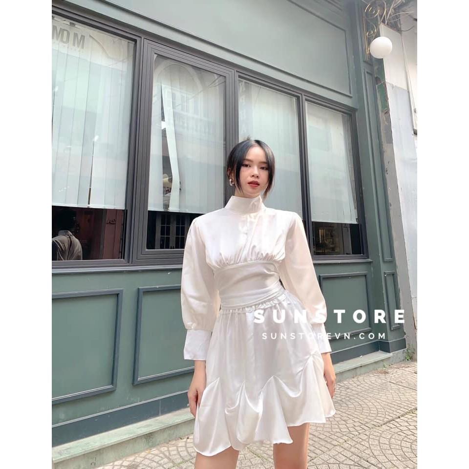 Set đồ nữ đi chơi áo tay dài khoét lưng và chân váy xòe 2 màu Oly set