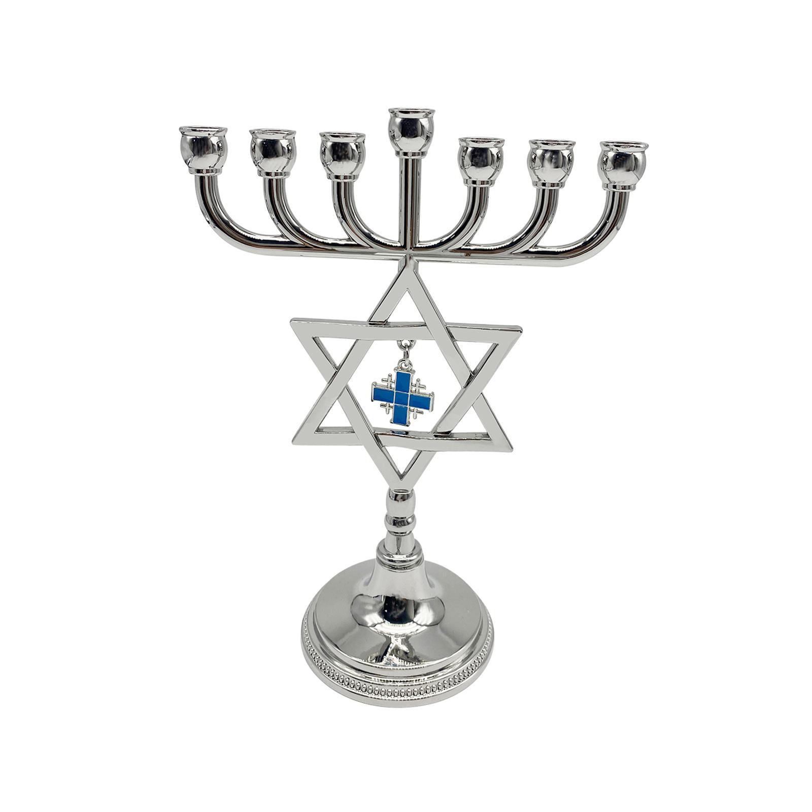 Hanukkah Menorah Candle Holder with star Branches Candlestick Decorations Elegant for Fireplace Mantel Height 17cm Candle Stand