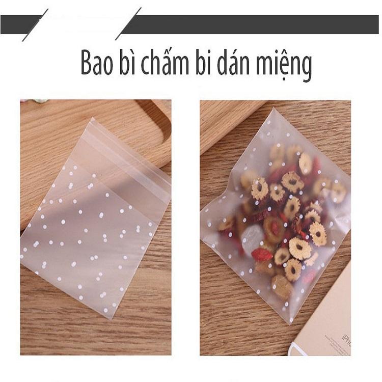 Bao bì đựng trà/ bánh kẹo,100 túi/sp, túi đựng bánh chấm bi, dán miệng - KING OF OPP