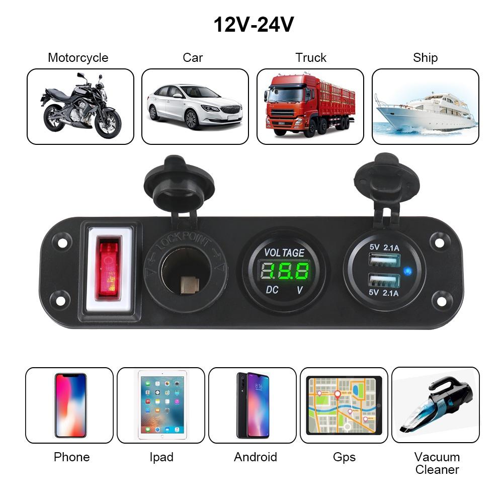 Củ sạc hai cổng USB 12-24V 5V 2.1A +2.1A màn hình LED kỹ thuật số cho xe hơi