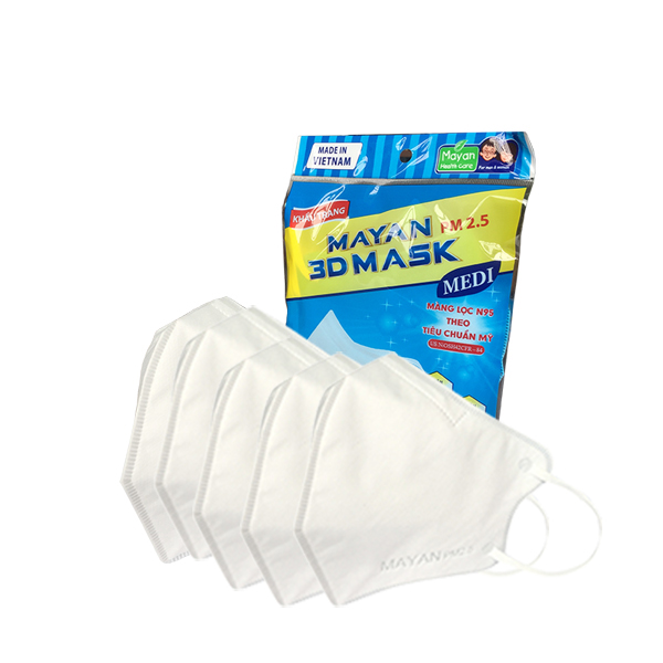 Combo 5 cái khẩu trang chống bụi cao cấp Mayan 3D Mask, màng lọc tiêu chuẩn N95