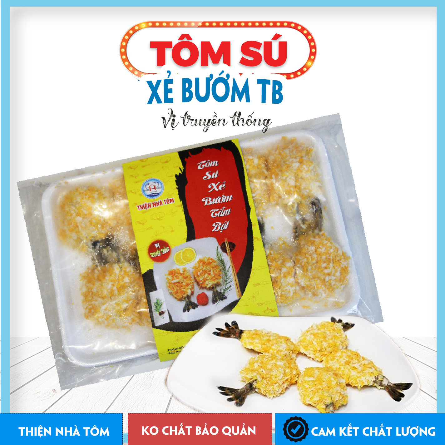 Tôm sú xẻ bướm tẩm bột vị truyền thống Thiện Nhà Tôm khay 250gr