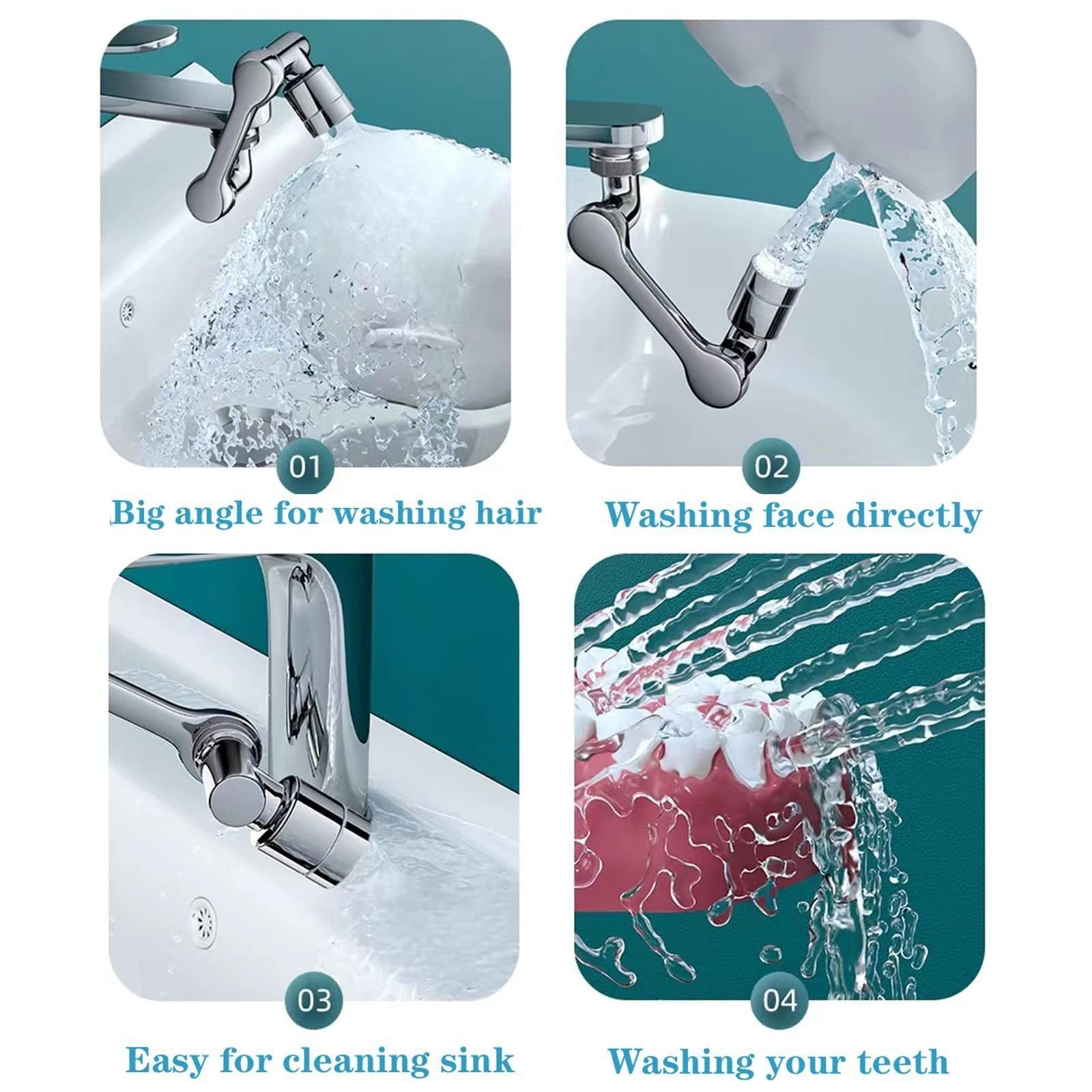 Đầu Nối Vòi Nước Xoay 360 Độ Tăng Áp Xả Lắp Bồn Rửa Mặt, Phòng Tắm, Chậu Rửa Chén
