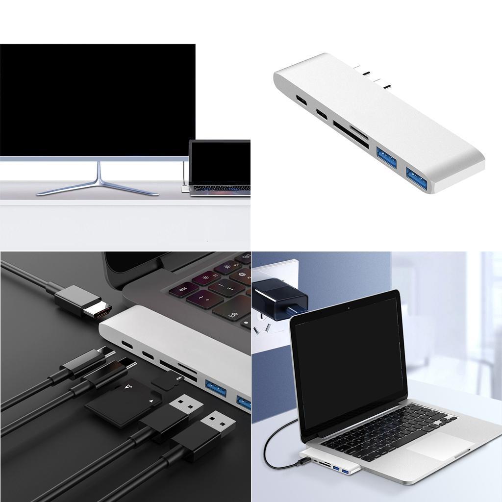 2x Aluminum USB C Hub USB-C Laptop Adapter & SD TF Card Readers 2 USB Ports