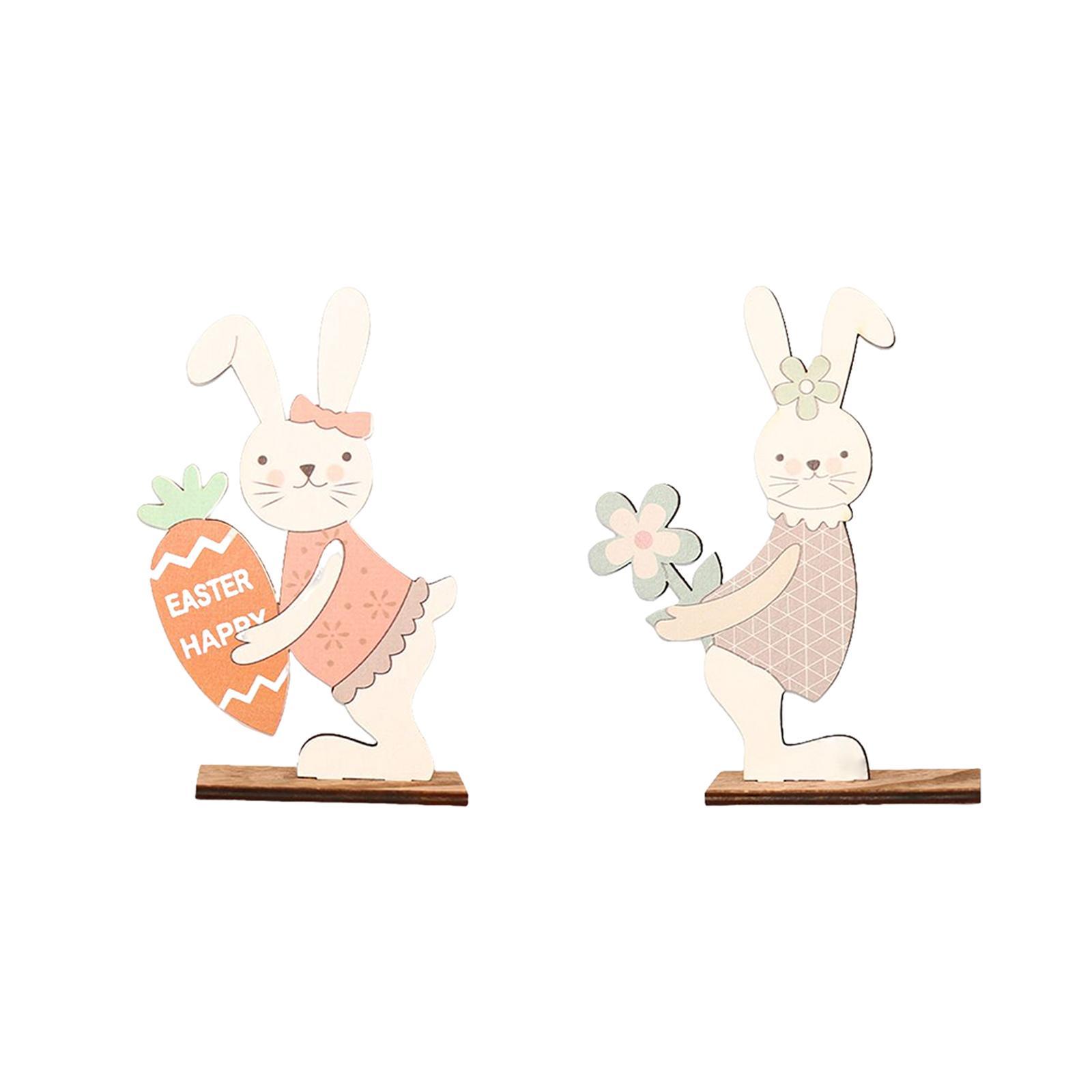 2Pcs Cute Easter Standing Bunny Wooden Table Decoration
