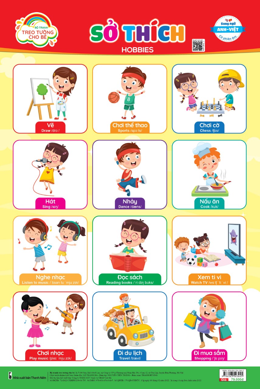 Bộ tranh treo tường 10 chủ đề, quét mã QR để nghe đọc - Cho bé tập đọc, tập nói, tìm hiểu thế giới xung quanh