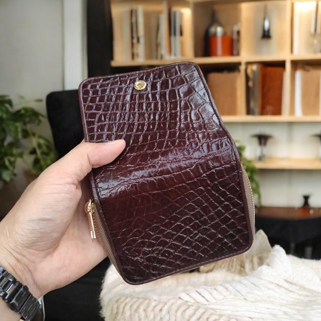 Ví nữ mini Da bụng cá sấu màu nâu đẹp nhẹ nhàng!