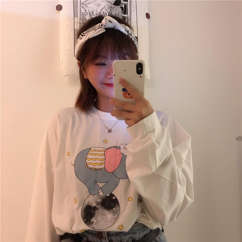 Áo thun tay dài CÓ BO TAY form rộng CON VOI chữ MOON ulzzang thu đông UNISEX