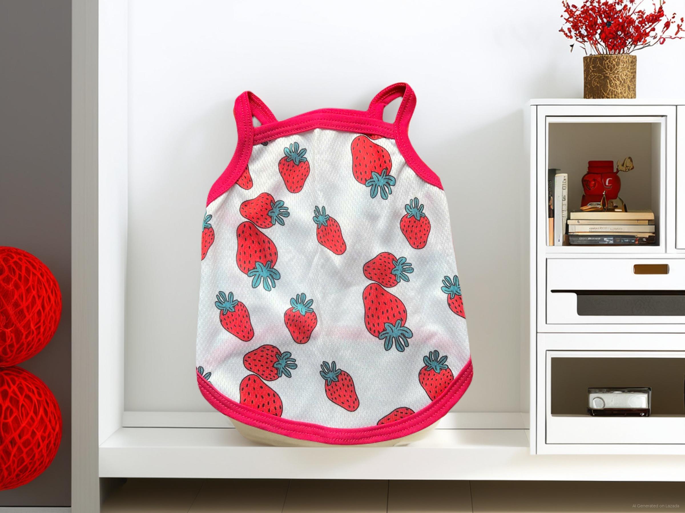 ÁO THUN HAI DÂY DÂU TÂY THÔNG HƠI SIÊU CUTE TỪ 1-7.5KG DÀNH CHO THÚ CƯNG CHÓ MÈO