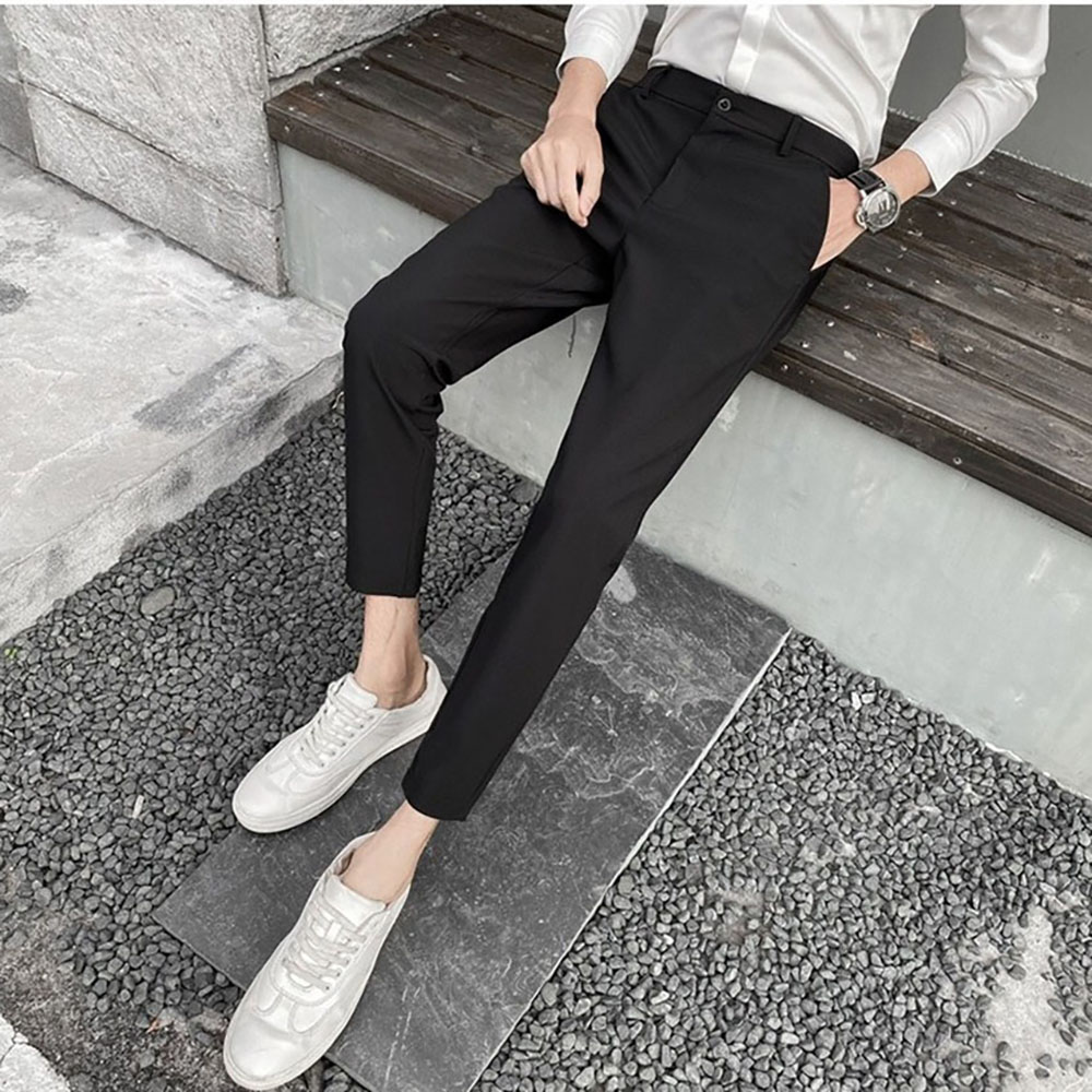 Quần âu nam thời trang dáng ôm công sở, quần tây nam vải co giãn nhẹ chống nhăn chống xù ống côn cực lịch sự, trẻ trung - Đen - SIZE 32