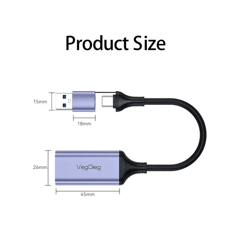 Cáp chuyển đổi đa năng USB/Type-C sang HDMI VgeGieg mã VZ630 hàng chính hãng