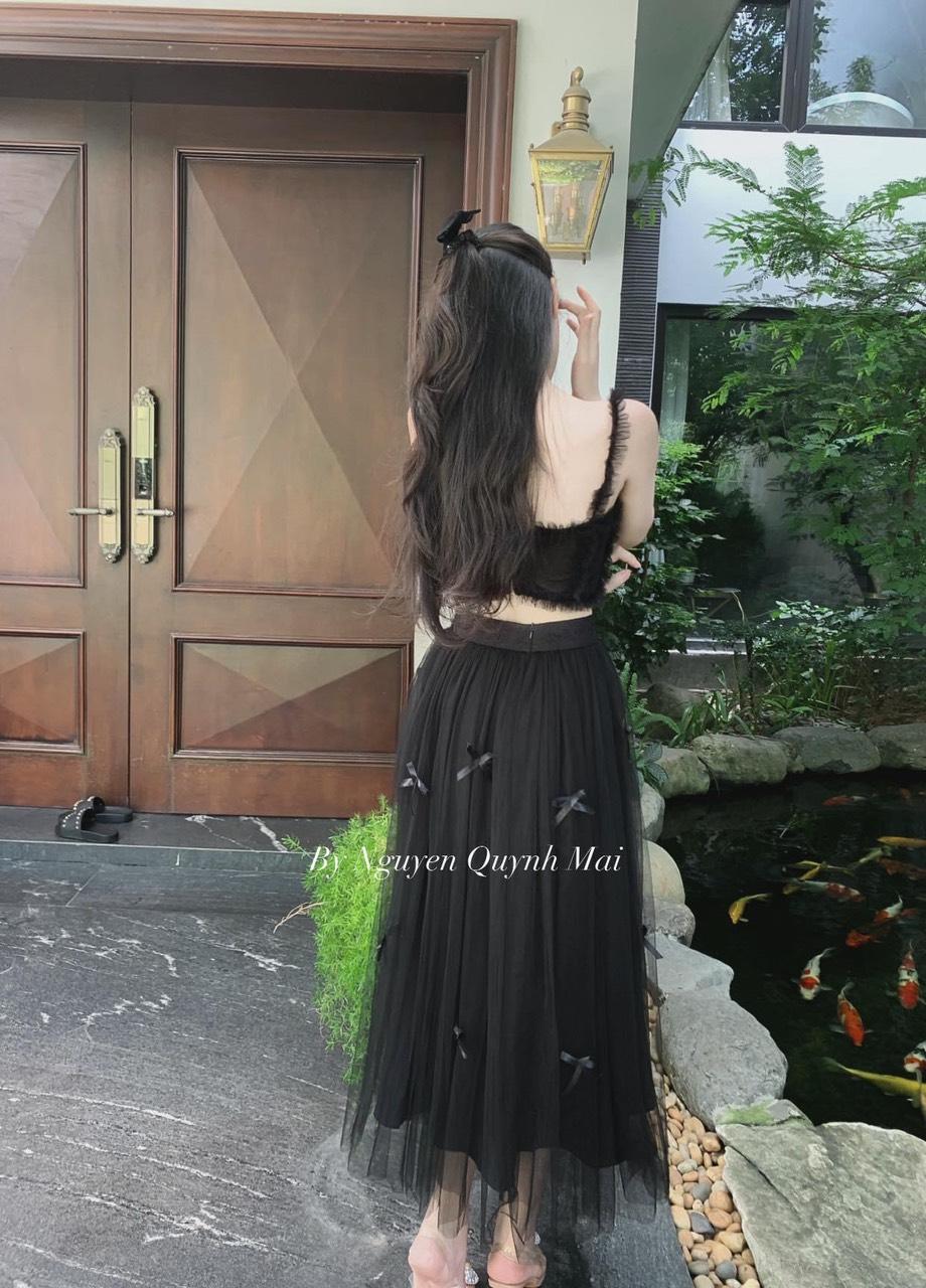 SET ĐI TIỆC, SET 2 MÓN ÁO CROPTOP 2S REN PHỐI CHÂN VÁY DÀI 2 LỚP CỰC SANG