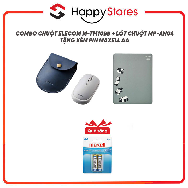 COMBO CHUỘT YÊN TĨNH ELECOM M-TM10BB VÀ LÓT CHUỘT ELECOM MP-AN04 (TẶNG VỈ PIN MAXELL AA) - HÀNG CHÍNH HÃNG