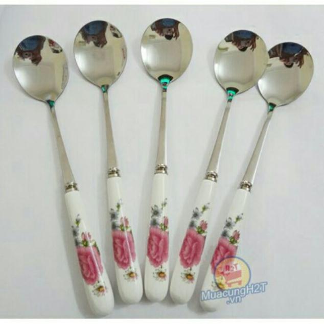 Thìa cán sứ hoa LOẠI TO 20 CM