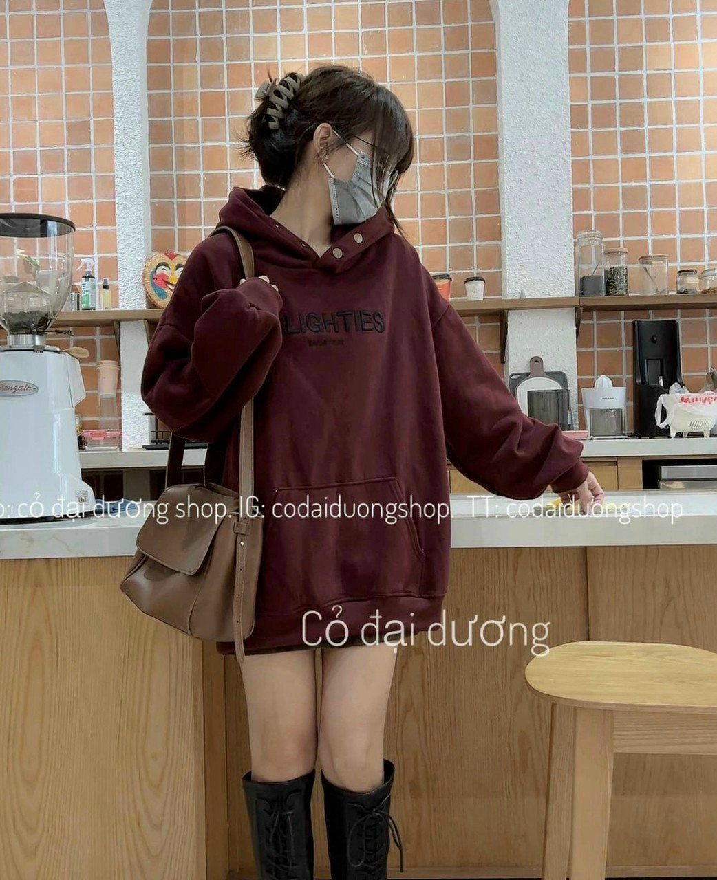 Áo hoodie phối khuy đỏ thêu Delighties Unisex Nỉ ngoại form rộng tay phồng kiểu dáng vintage đường phố peonyb, Áo khoác hoodie form rộng nam nữ DELIGHTIES áo khoác hoodie phong cách hàn quốc