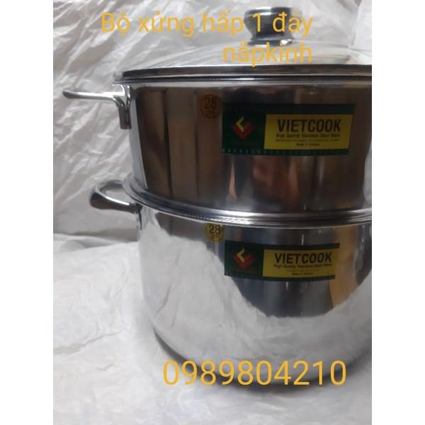 (Video Sp)Bộ nồi xửng hấp inox ,xửng hấp inox 2 tầng nắp kính và nắp inox đáy từ Vietcook size 24,26,28,30,32 chõ đồ xôi