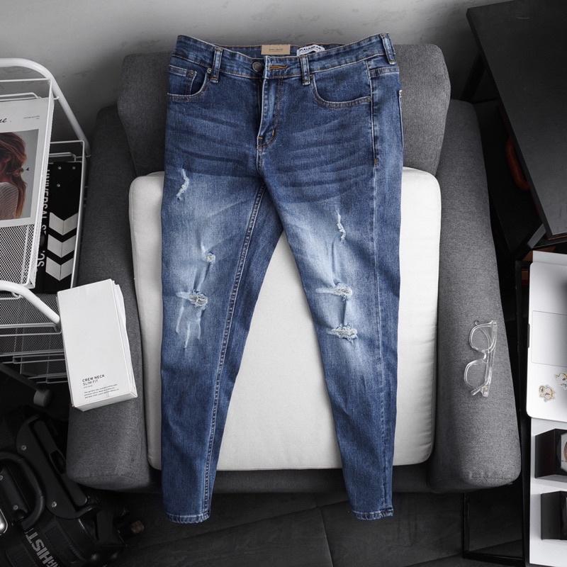 Quần jean nam co giãn slimfit xuất xịn - màu bụi rách