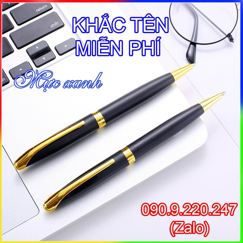 (Gift)Bút ký khắc tên cao cấp 003, đen nhám , dạng xoay mực bi và  rút nắp mực  dạ bi mượt đều ở mọi góc nghiêng