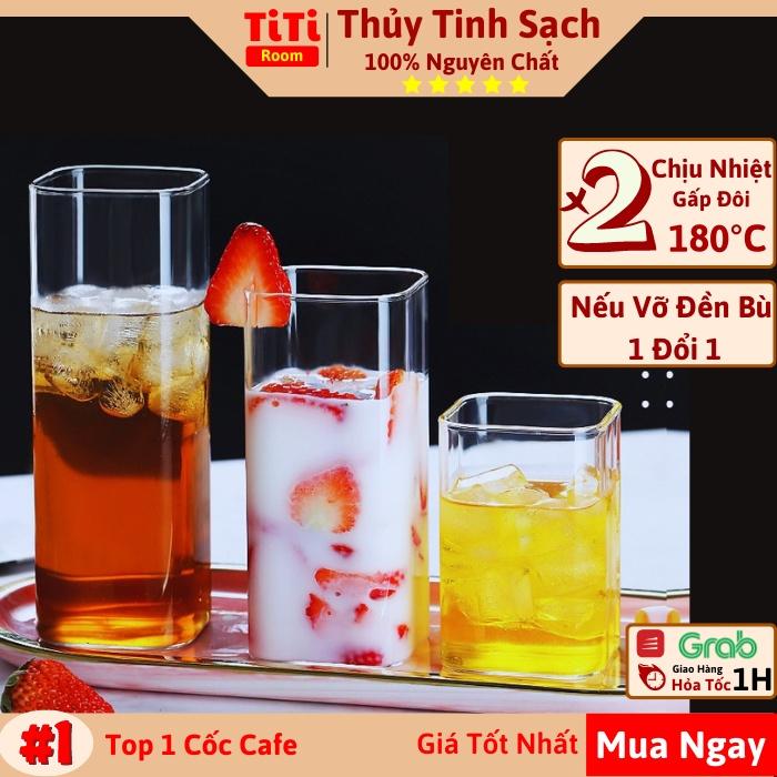 Ly thủy tinh vuông trong suốt uống nước cute chịu nhiệt pha cafe sinh tố, Cốc thủy tinh vuông dễ thương cocktail