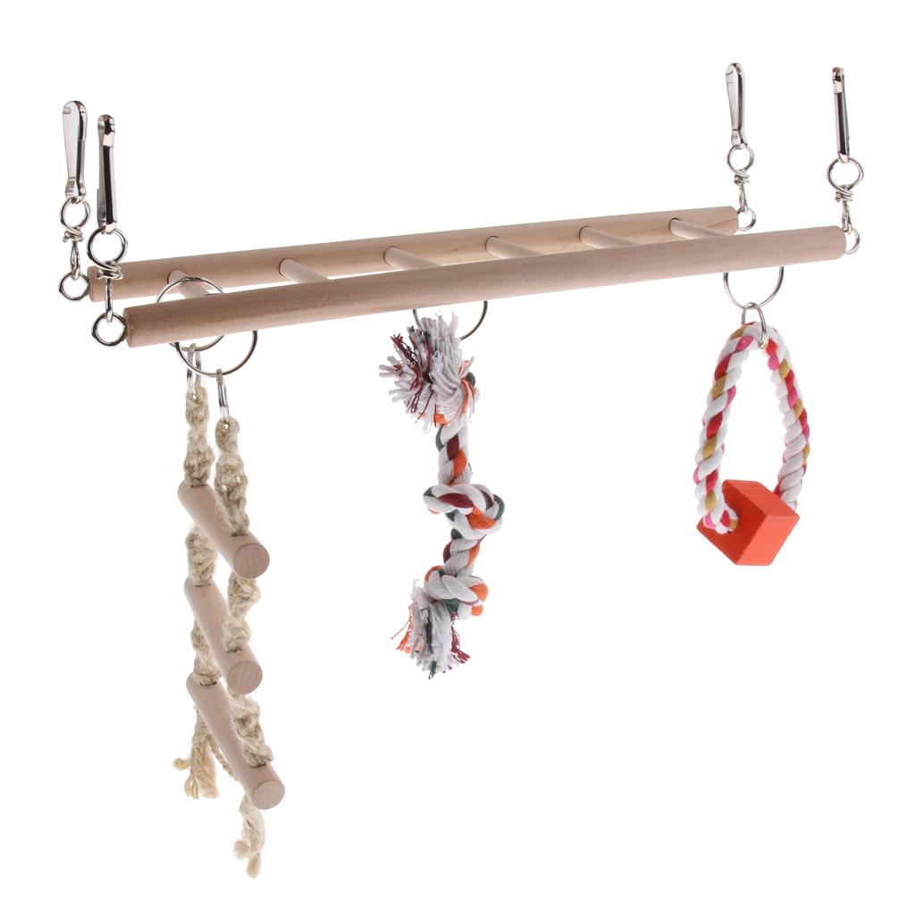 Bird Chew Toy Parrot Climbing Ladder Swinging Wooden Bridge Hanging Toy