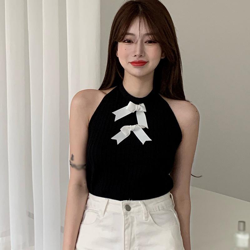 Áo Hai Dây Dệt Kim Màu Trơn Thiết Kế Quyến Rũ Cho Nữ