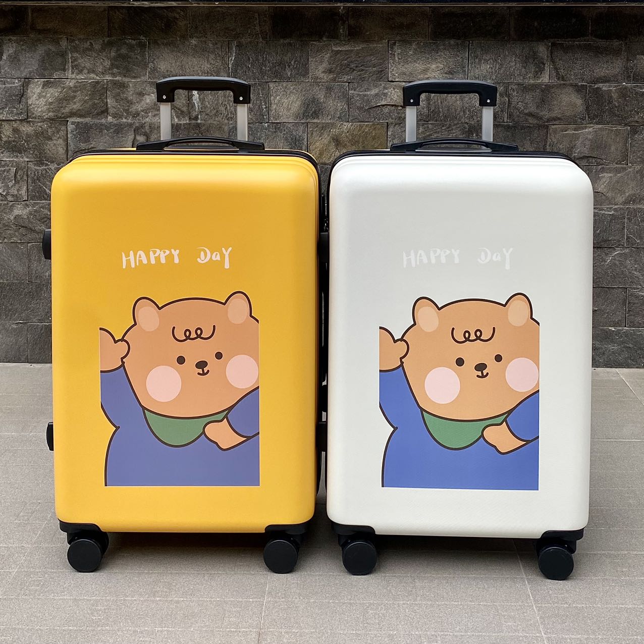 HÌNH THẬT_Vali Du Lịch Tay Kéo In Hình Gấu Cute Chất Liệu Nhựa Nhám PC+ABS 4 Bánh Xe Xoay 360 Độ Hàng Sẵn Kho Đủ Size 20/24/26 inch