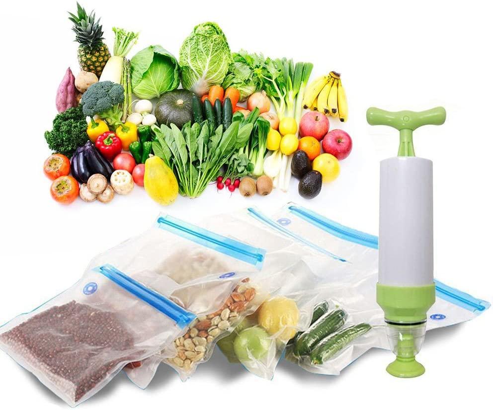 Bộ túi hút chân không thực phẩm có bơm tay, túi bảo quản thực phẩm kín, túi hút chân không thực phẩm có thể tái sử dụng