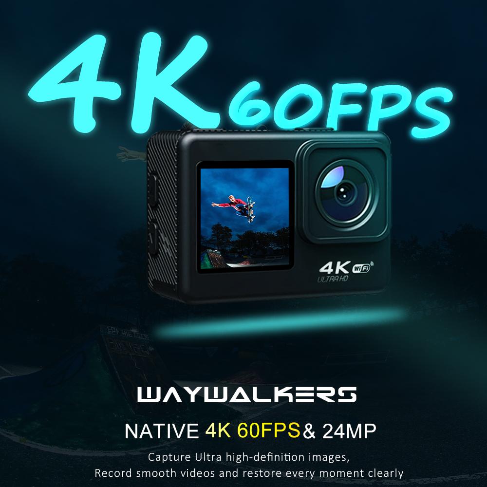 Waywalkers Camera Hành Động AIR 4K 60PFS 1080P 4x Zoom WIFI Mũ Bảo Hiểm Xe Đạp Xe Máy Chống Nước Cam Thể Thao Video Camera Hành Động