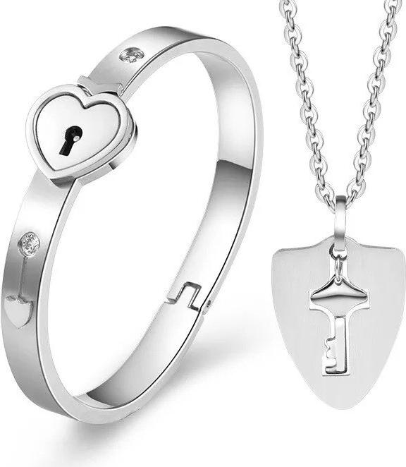 Set vòng đôi chìa khóa trái tim bạc 925