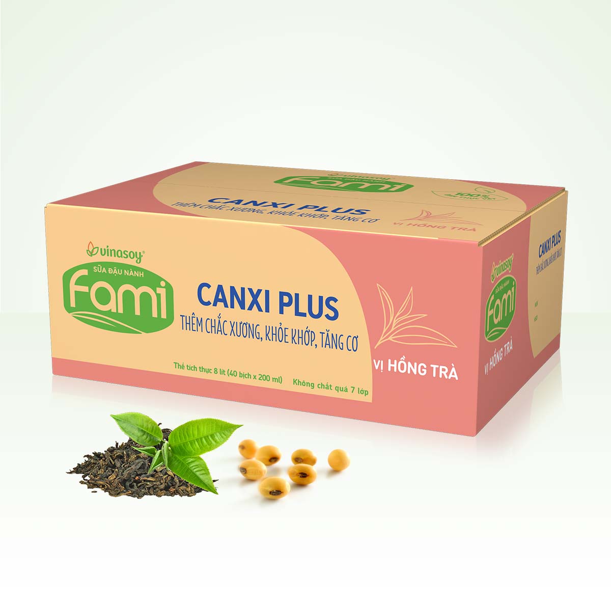 Thùng sữa đậu nành Fami Canxi Plus vị hồng trà bịch (200ml x 40 bịch)