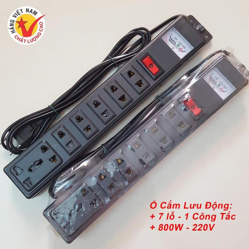 Ổ Cắm Điện Mã L.T 6 Phích 2 Chấu, 1 Phích 3 Chấu Dây Dài 1.5m Công Suất 800W
